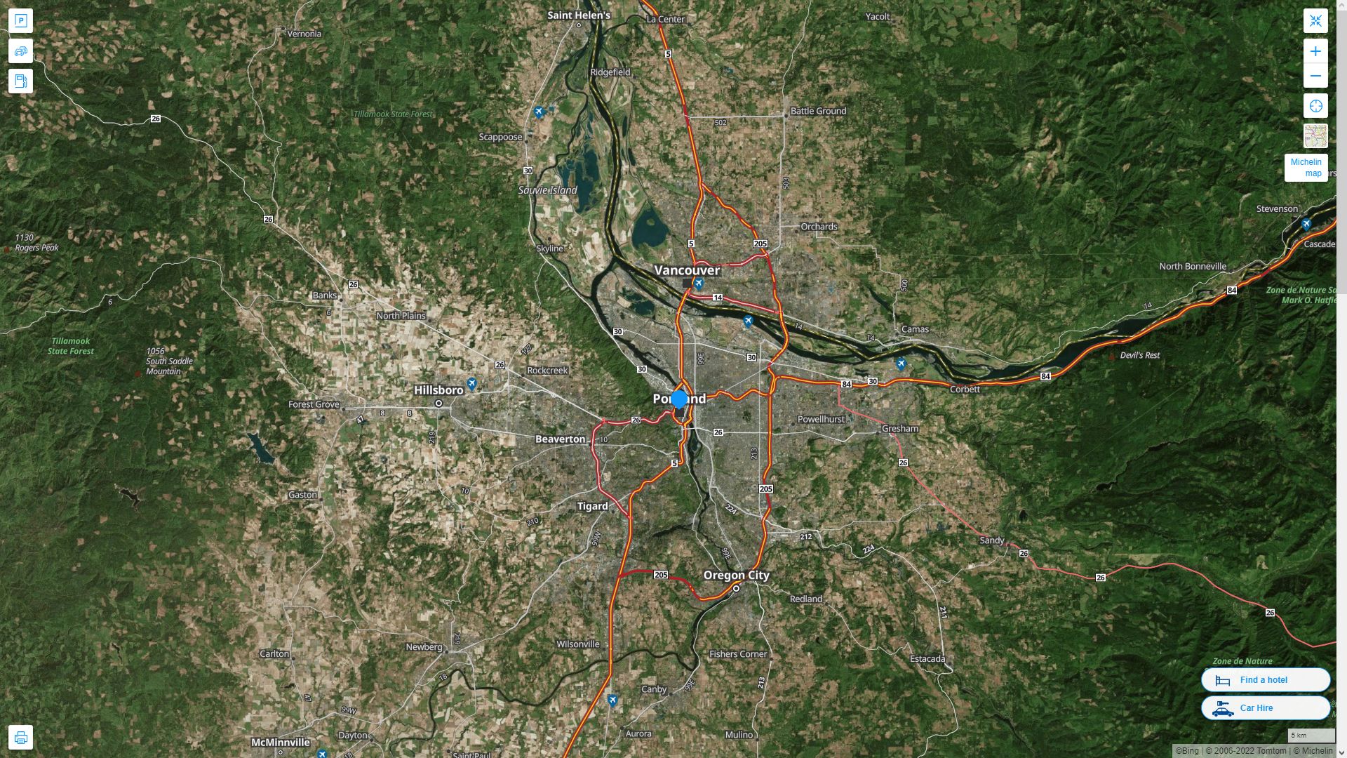 Portland Oregon Highway and Road Map with Satellite View